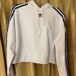 White adidas logo drawstring comfy hoodie- three (3) stripes